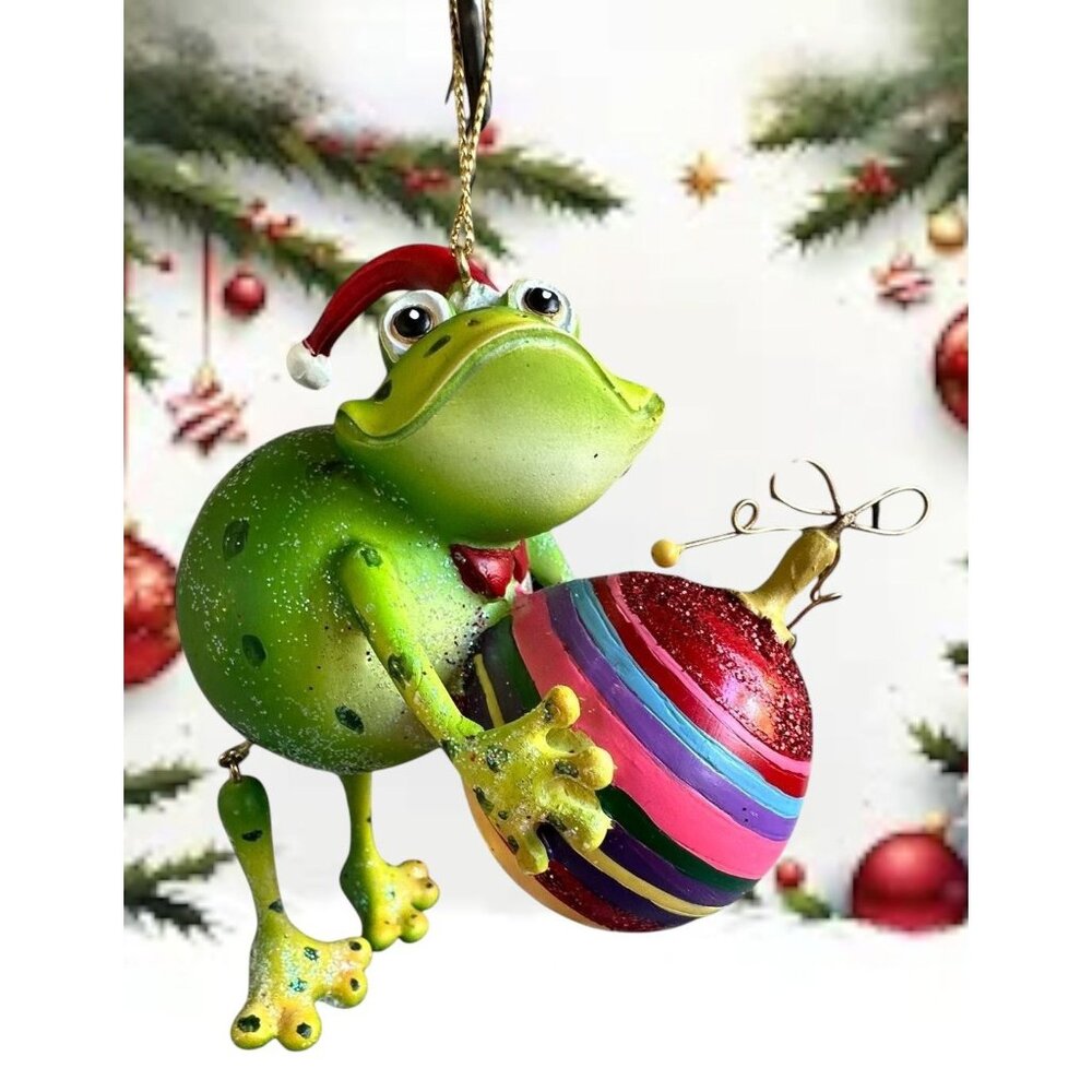 Vintage Frog Ornament Christmas Dangling Legs Holding Ornament Whimsical Gift